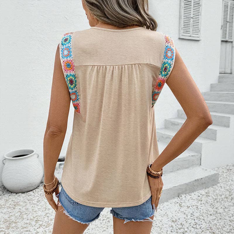 Boho Embroidered Strap Sleeveless Tank Top – Casual Summer Chic