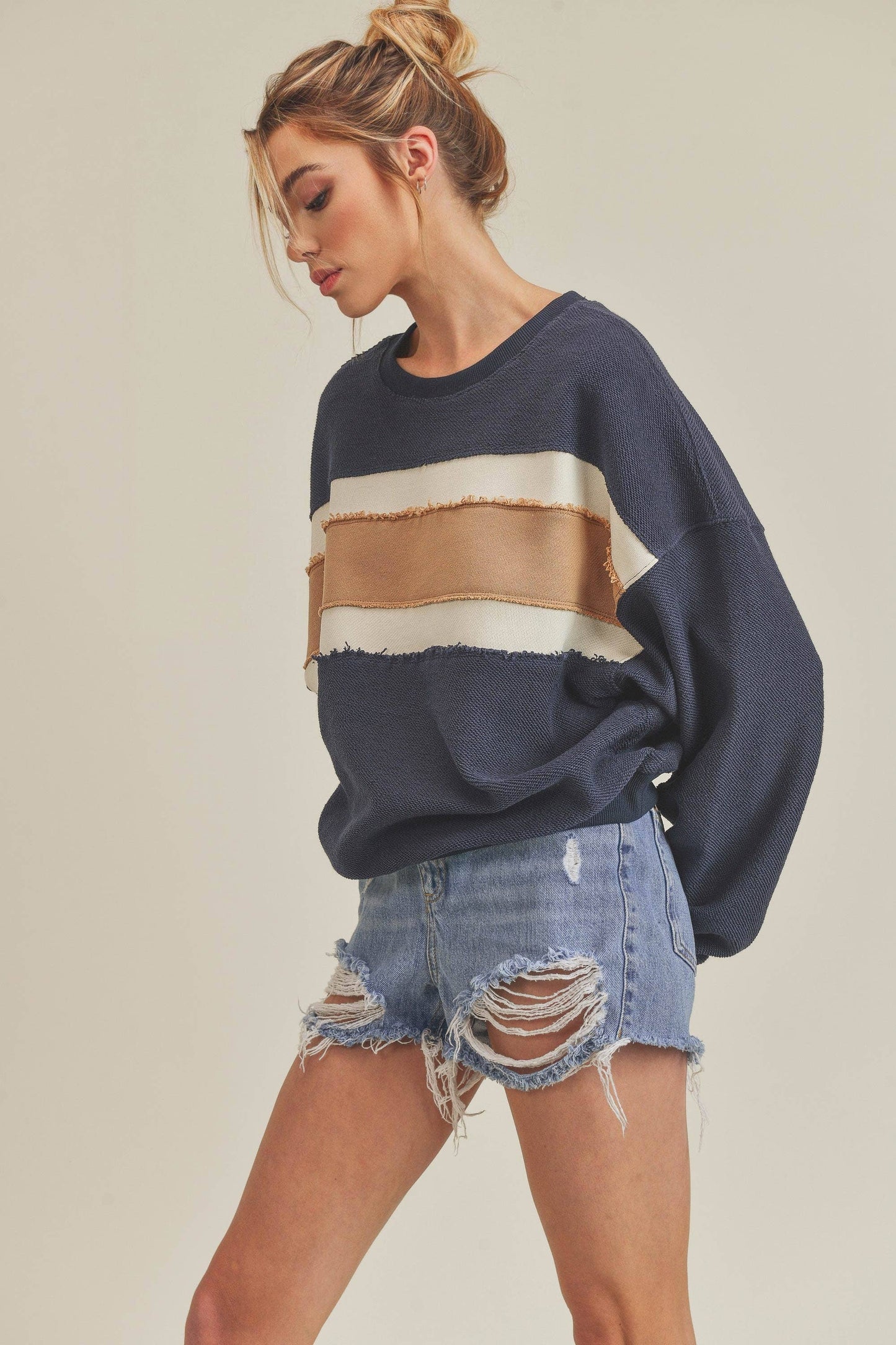 Navy, Striped Sweatshirt