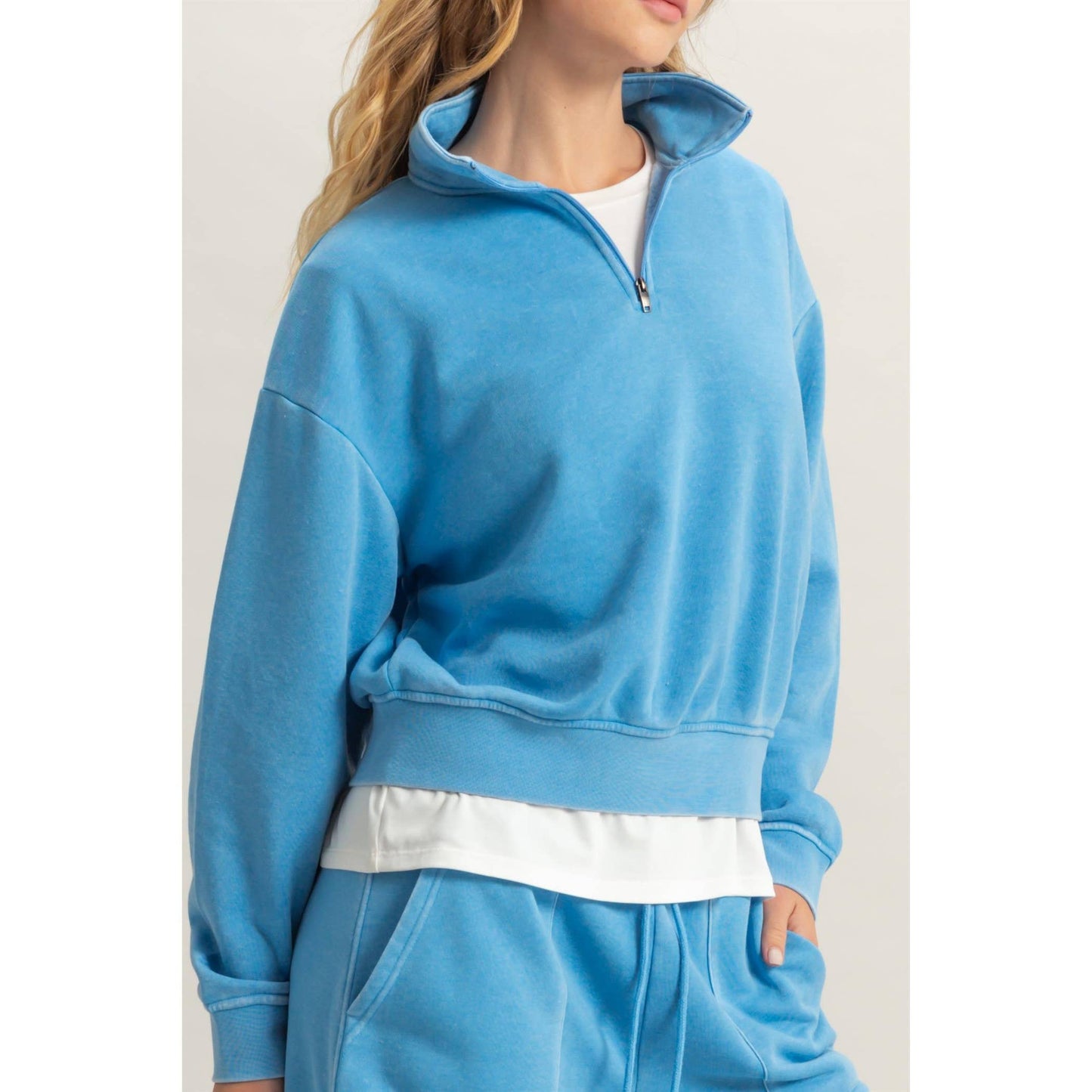 Pullover Half Zip Up Terry Sweatshirt