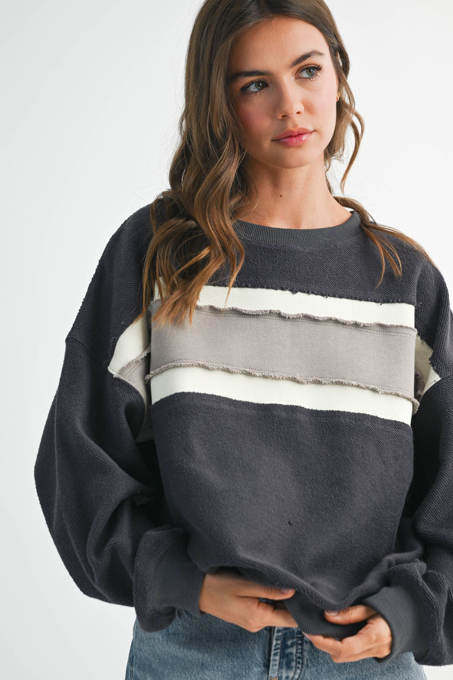 Navy, Striped Sweatshirt