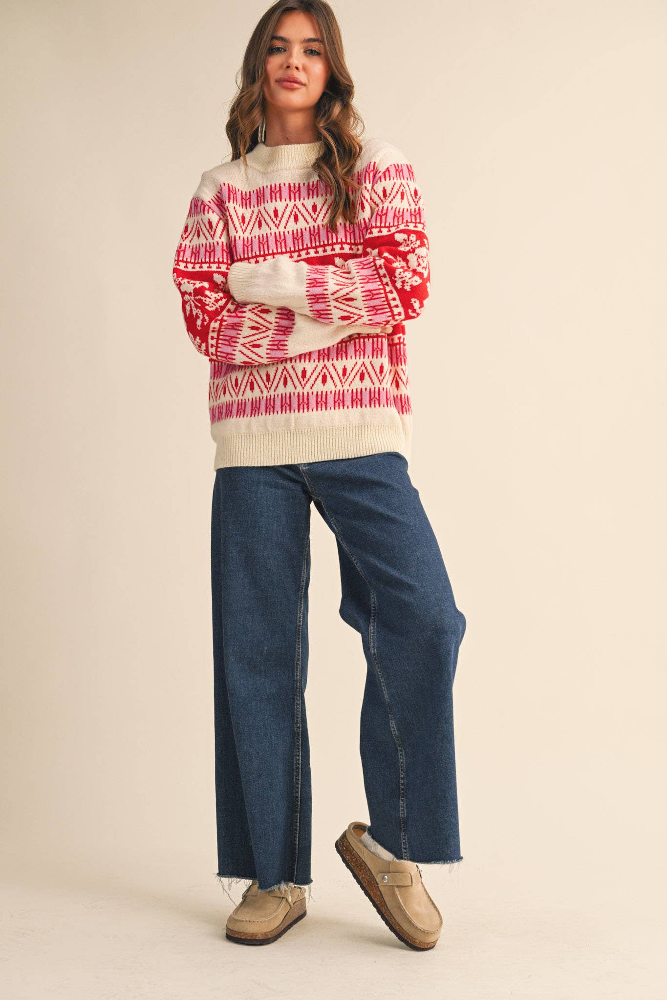 FLORAL KNIT ROUND NECK SWEATER MSW10960