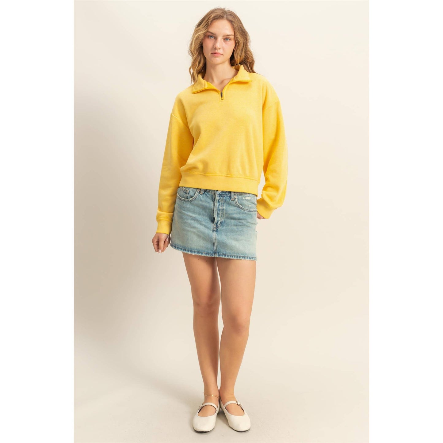 Pullover Half Zip Up Terry Sweatshirt