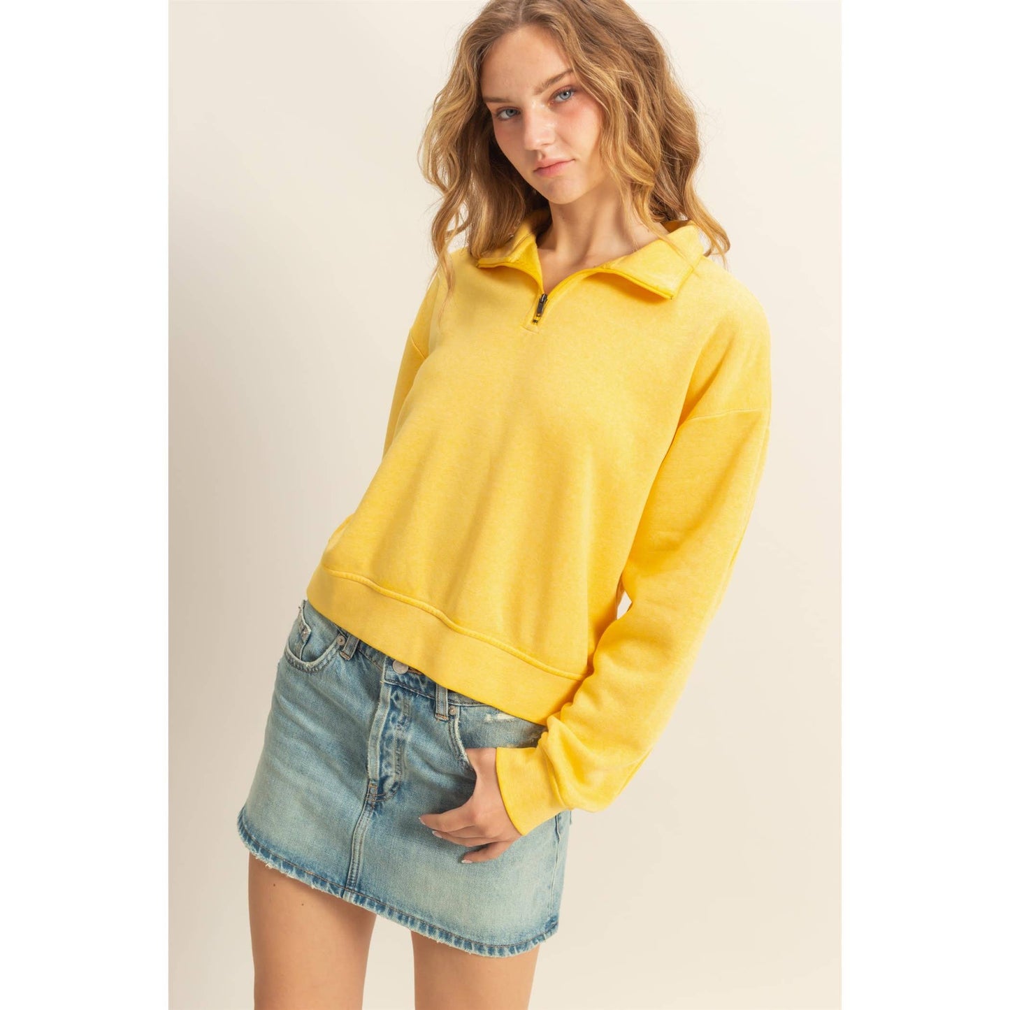 Pullover Half Zip Up Terry Sweatshirt