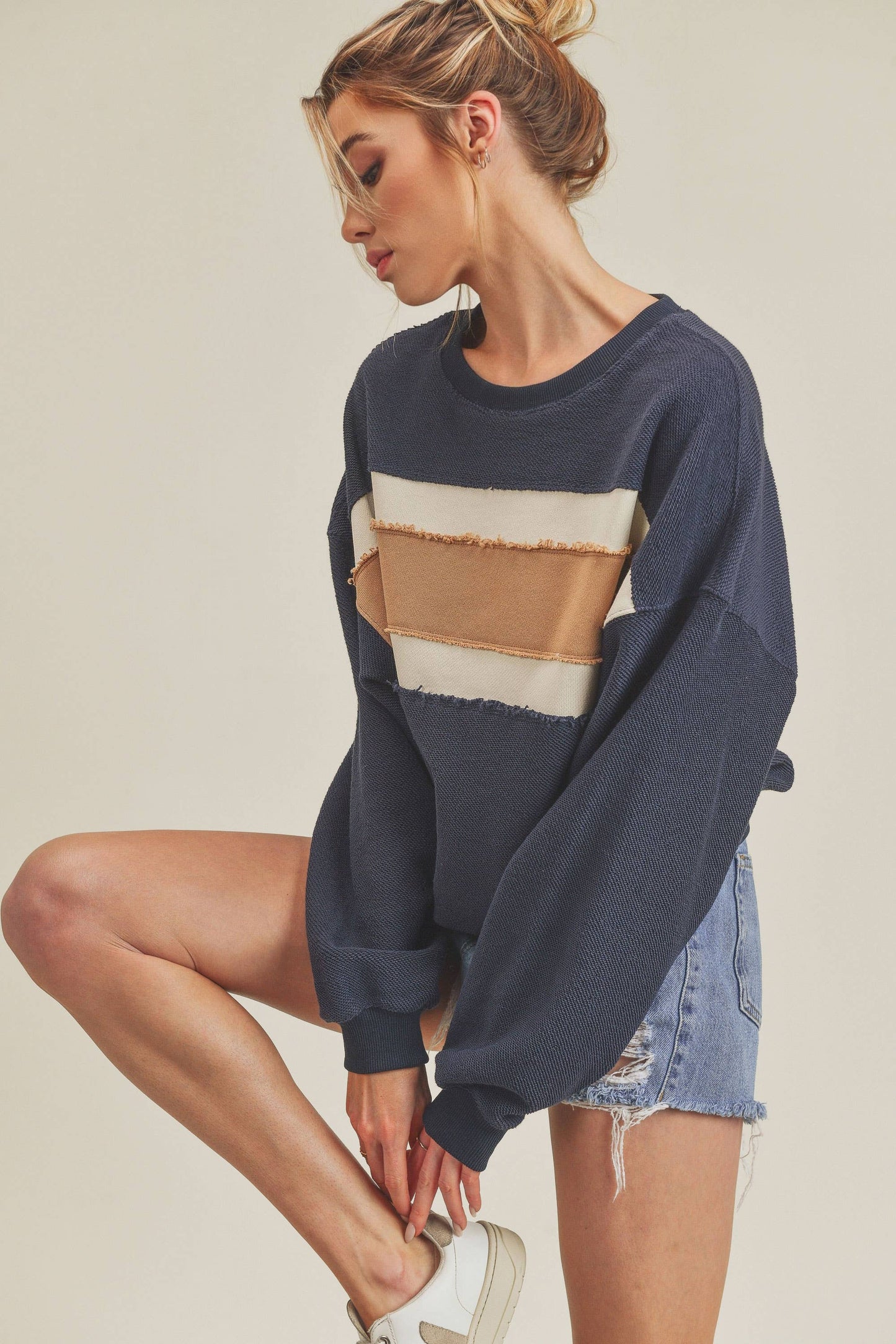 Navy, Striped Sweatshirt