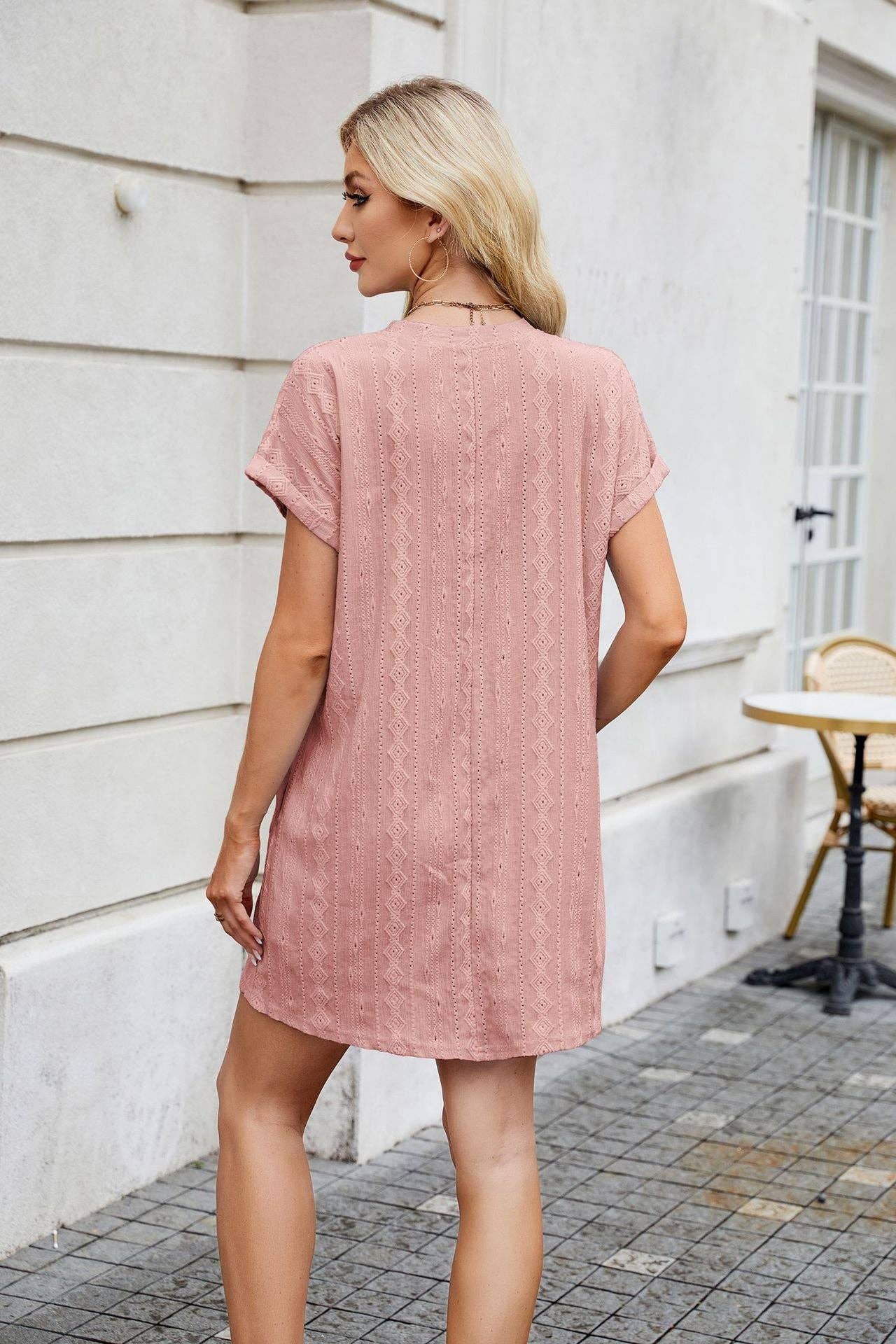 Round Neck Loose Short Sleeve Pocket Dress