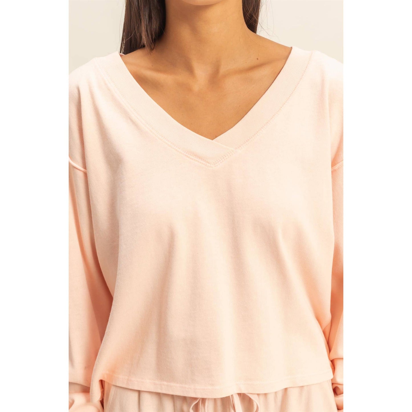 V-Neck Long Sleeve Crop Top
