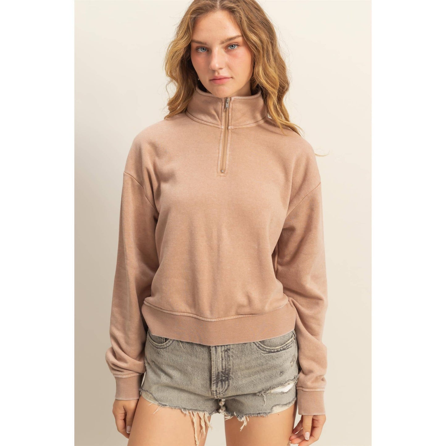 Pullover Half Zip Up Terry Sweatshirt