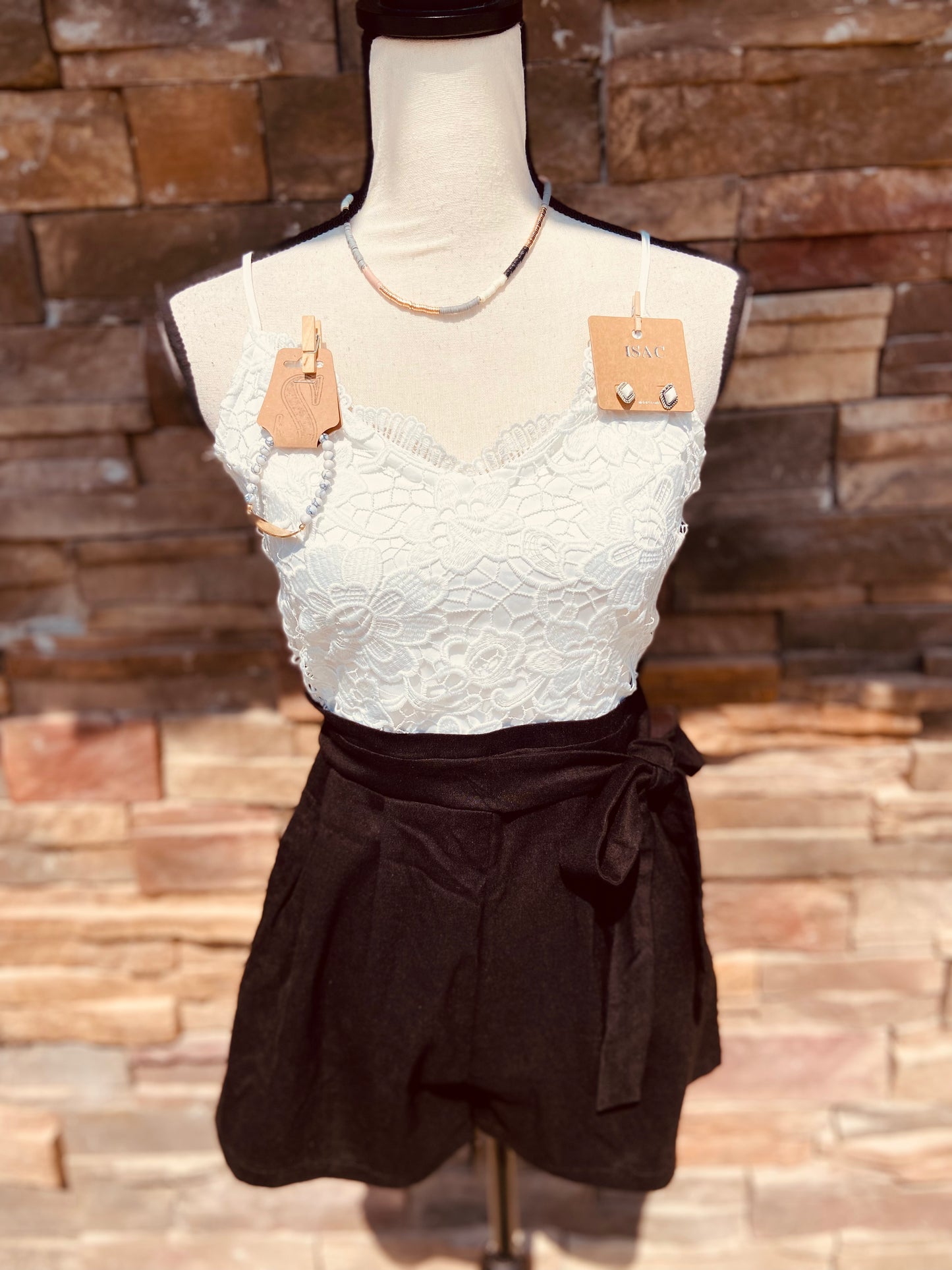 Woven Lace Cami Romper