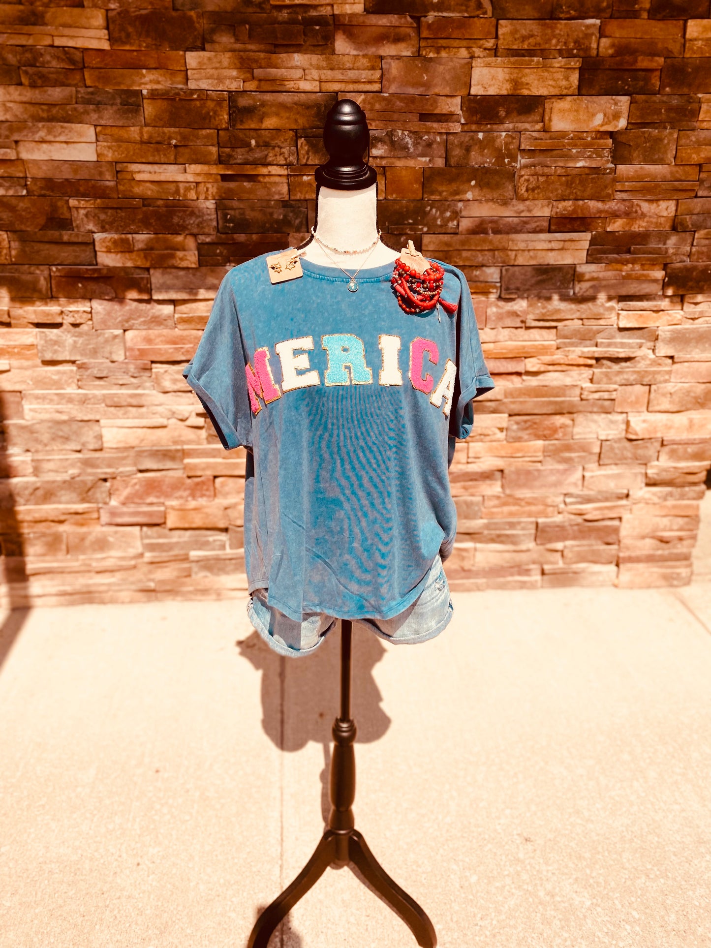 Letter Loose Fit High & Low Mineral Washed Top