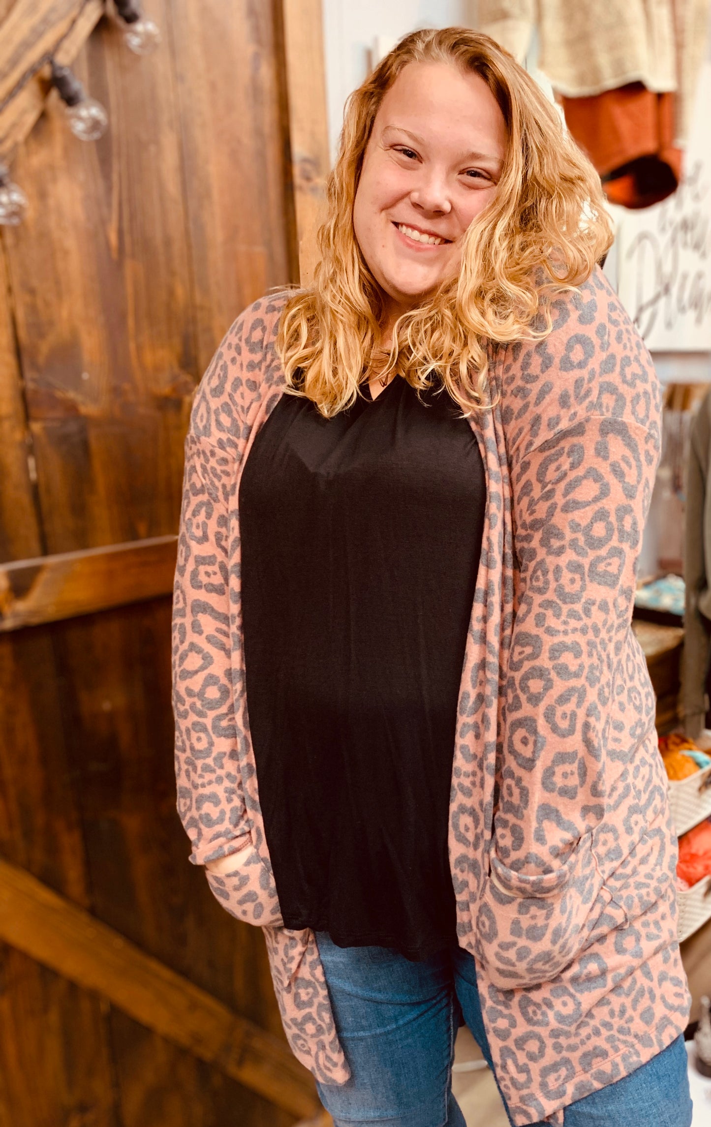 The Leopard Open Front Curvy Cardigan