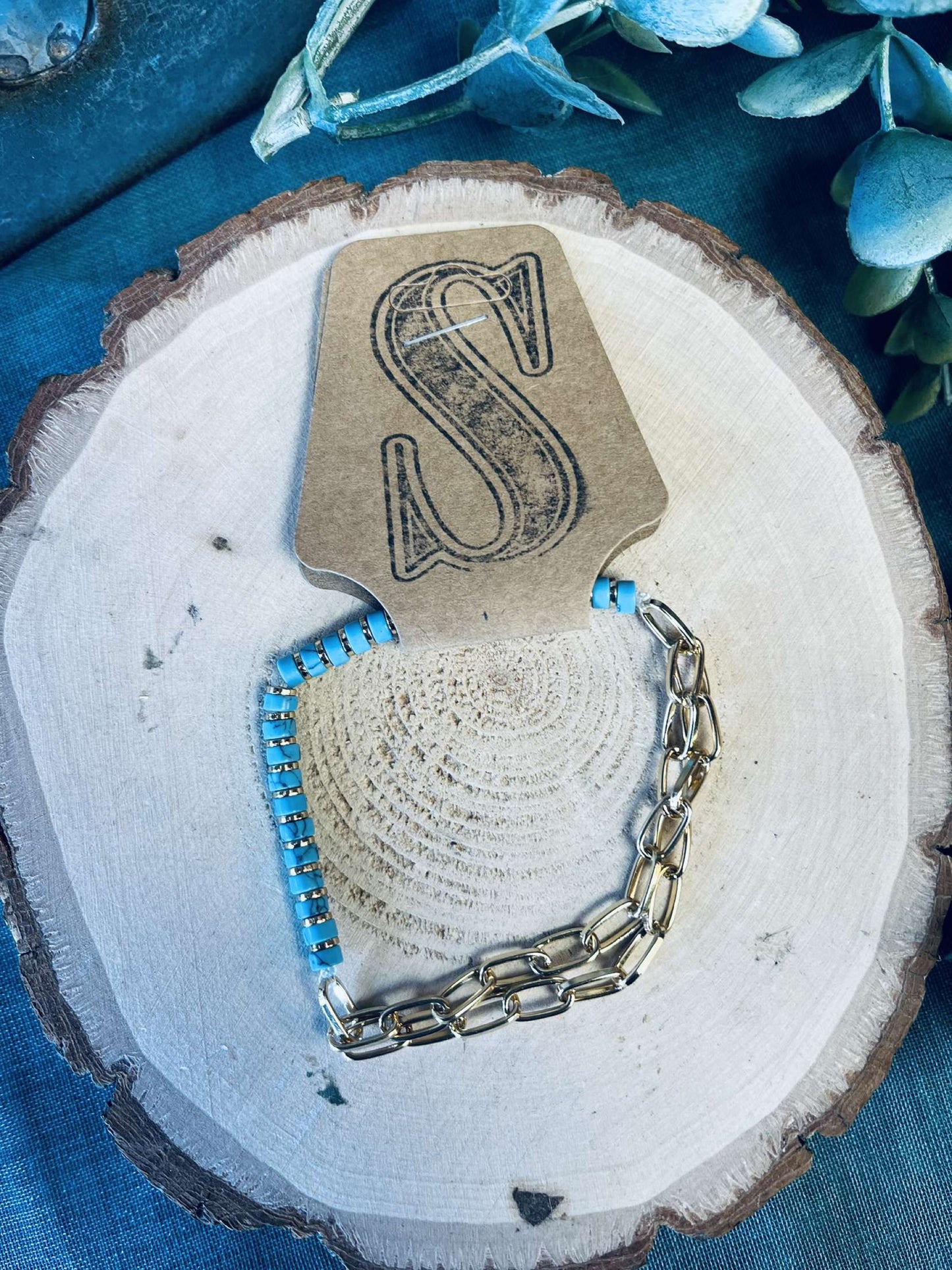 Natural Stone and Chain Bracelet