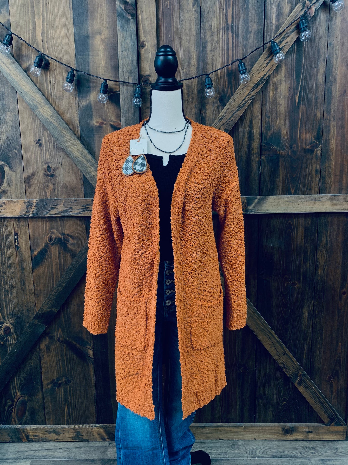 Popcorn Waffle Open Front Cardigan