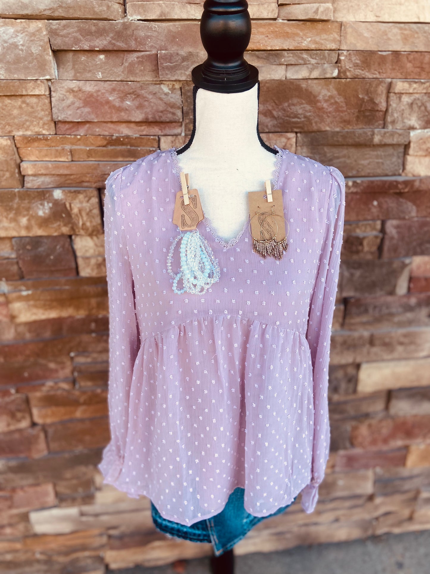 Babydoll Swiss Dot L/S Top