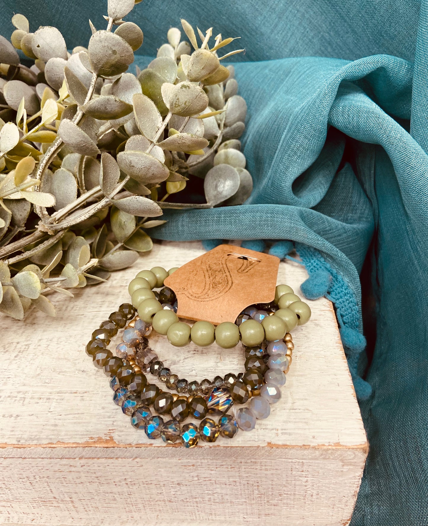 Wood & Crystal Bracelet Set