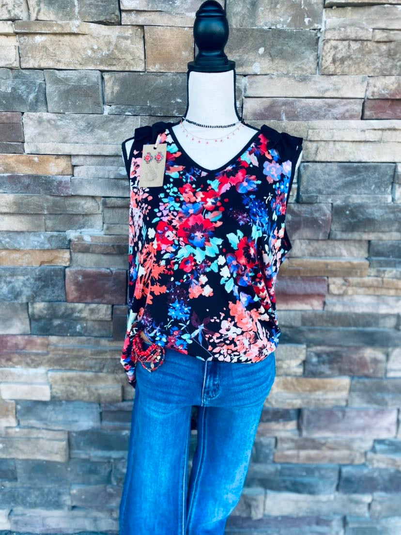 Floral Ruffle Detail Tank