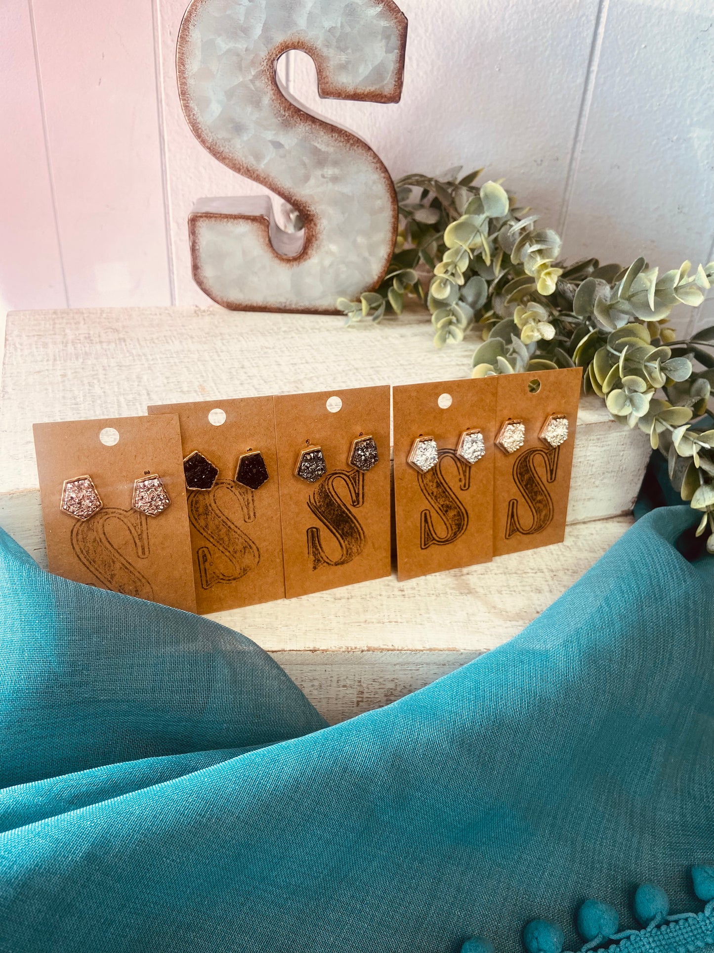 Geometric Shimmering Drusy Earrings