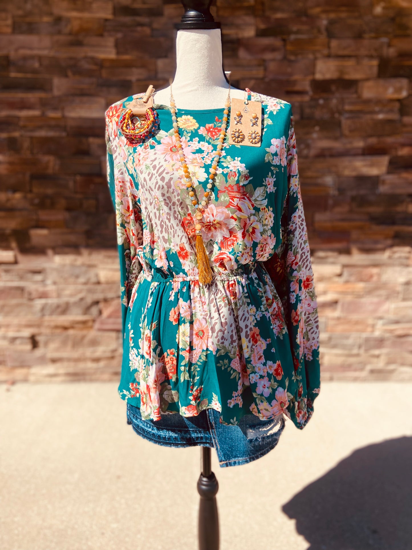 Floral L/S Babydoll Blouse - Curvy