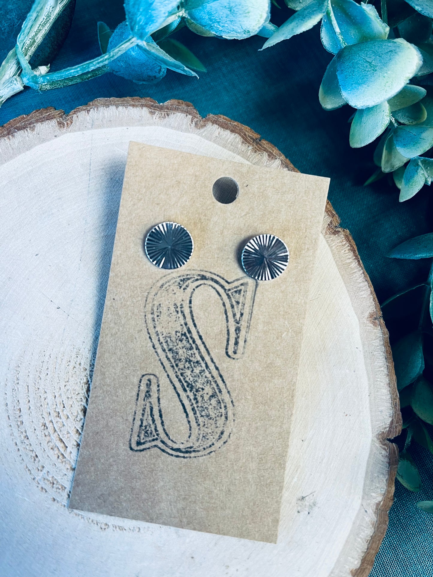 Brass Textured Stud Earrings