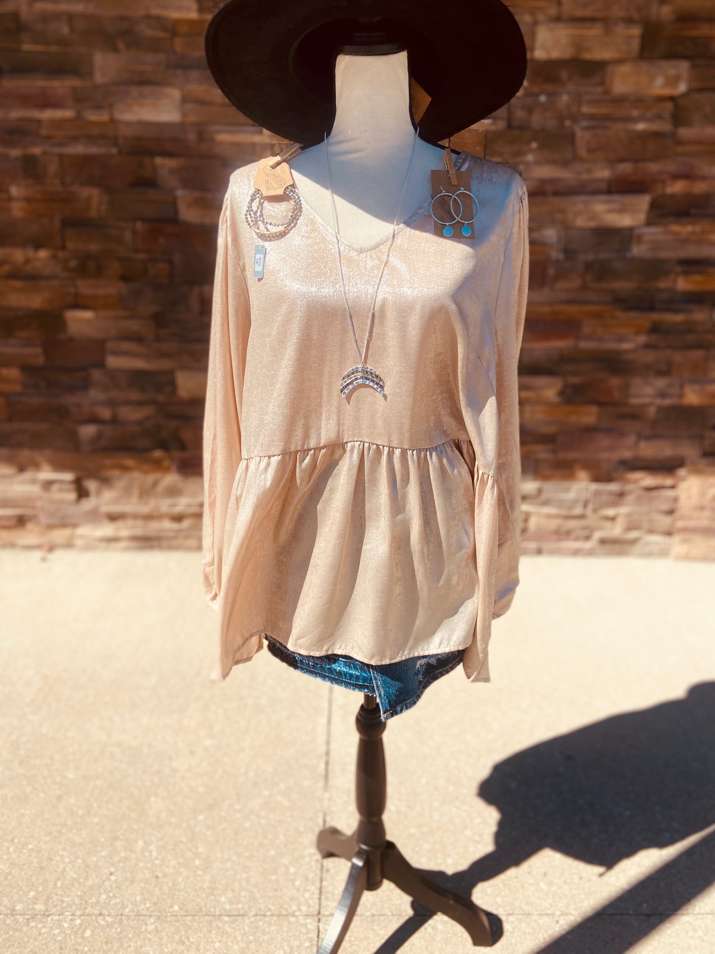 Babydoll Top with Balloon Sleeves - Curvy