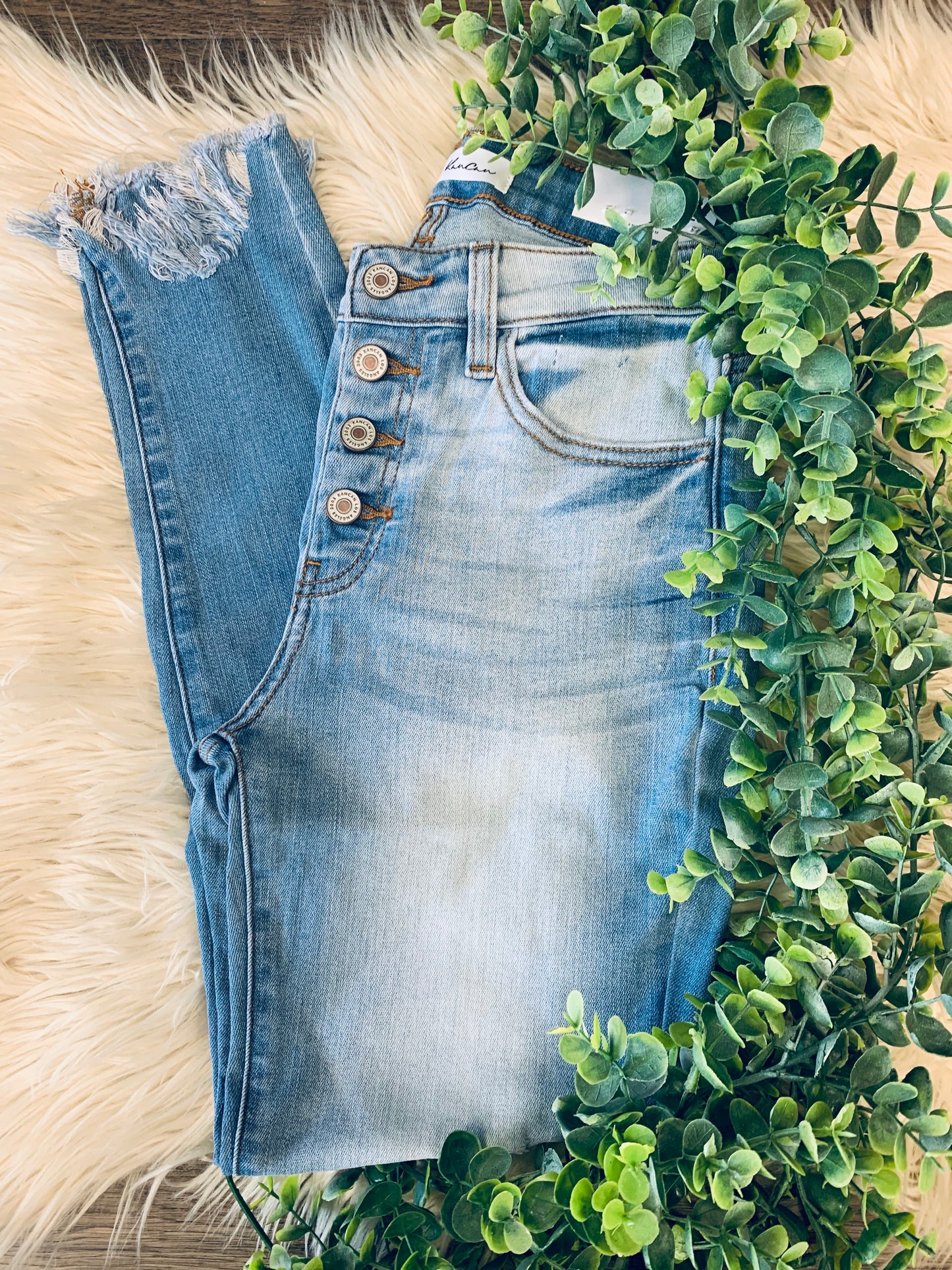 Kancan Light Wash High Rise Button Fly Skinny