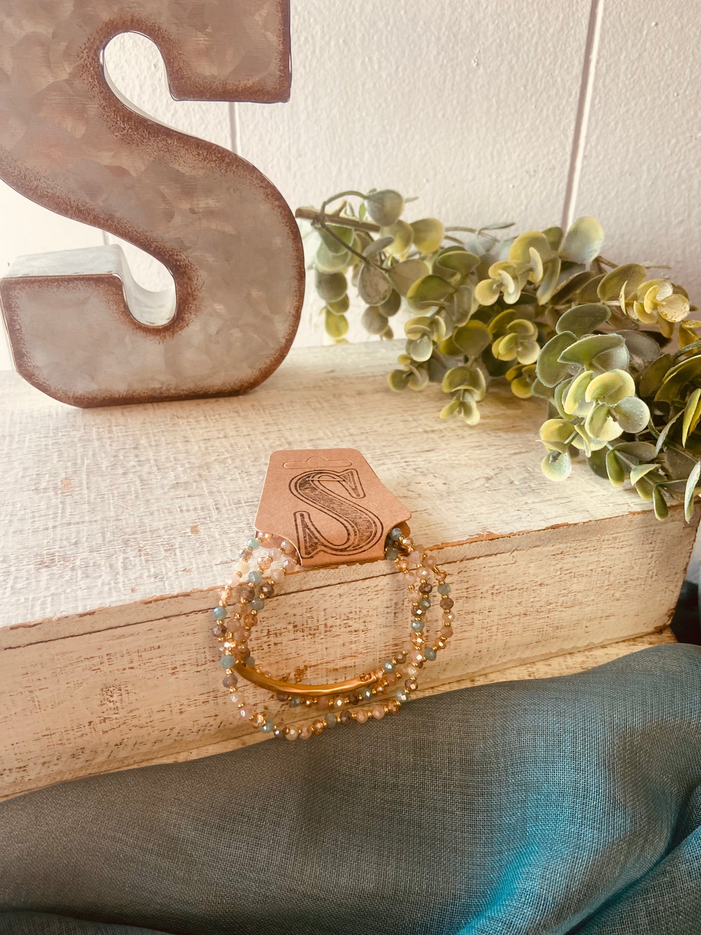 3 Strand Glass Bead Bracelets With Charms