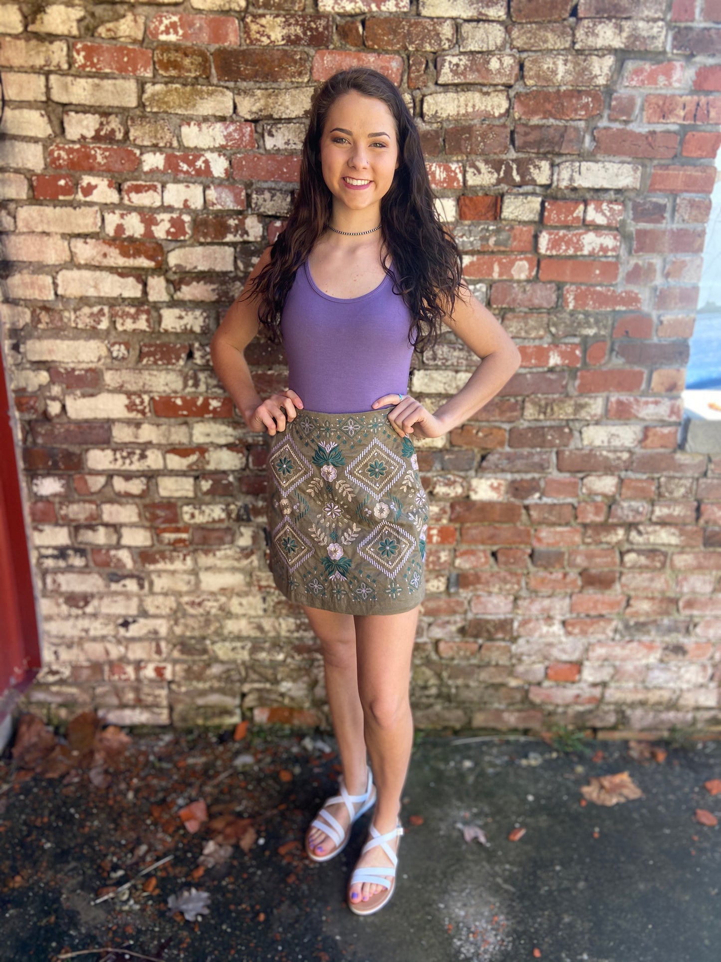 Moss Embroidery Skirt