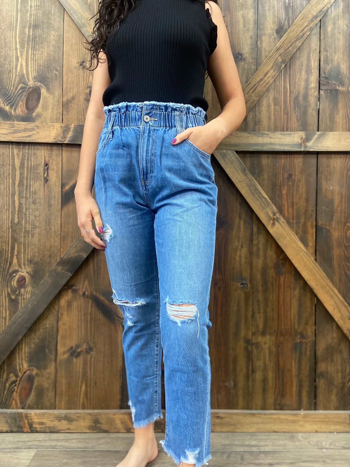 Kancan High Rise Medium Wash Mom Jean