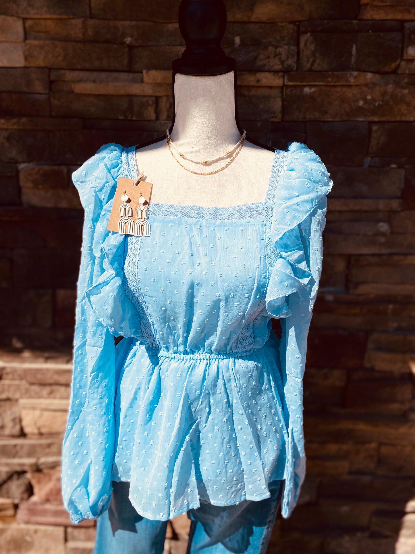 Swiss Dot L/S Top with Ruffles