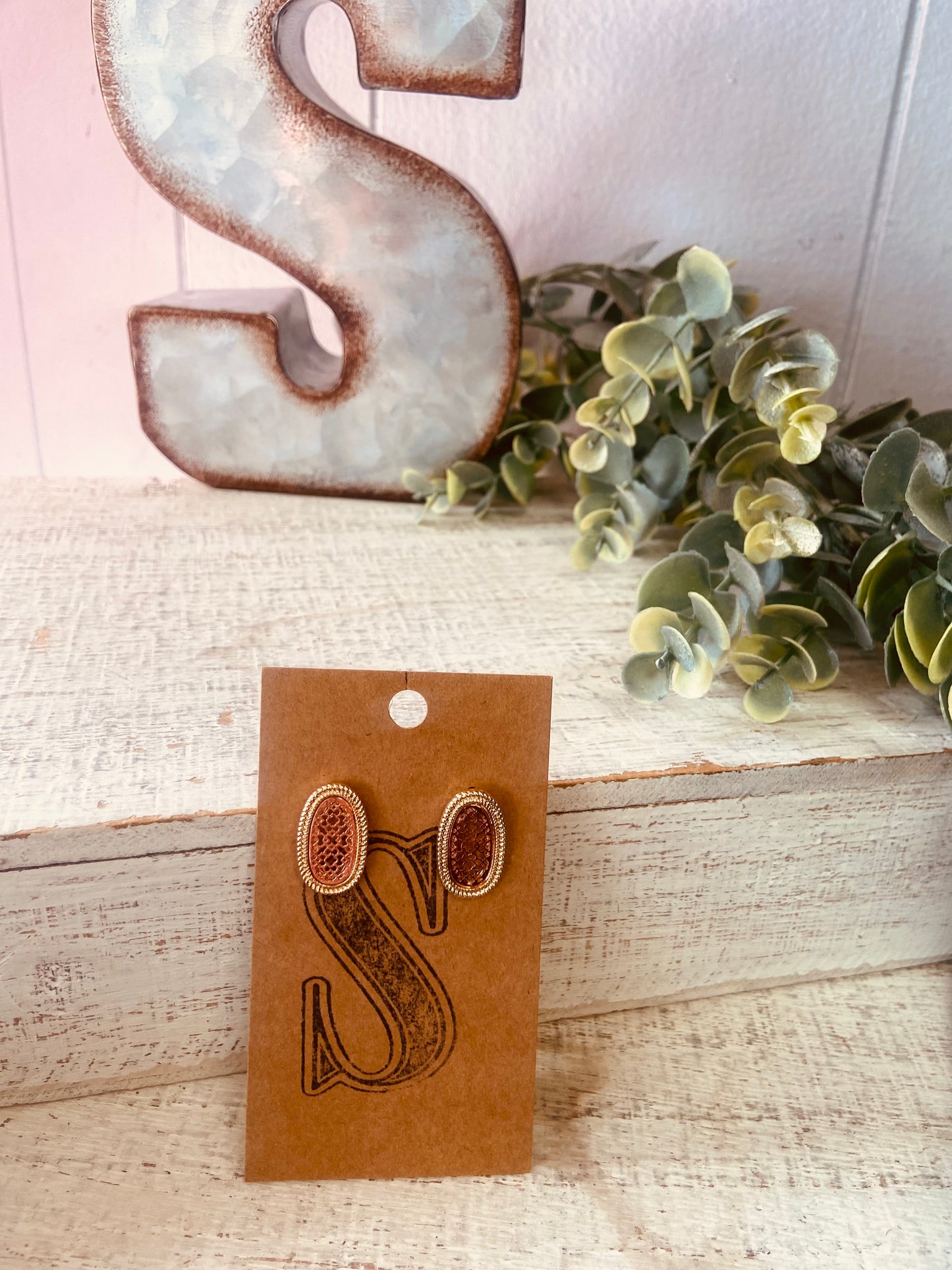 Metal Oval Stud Earrings