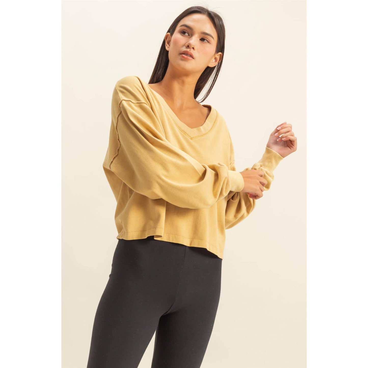 V-Neck Long Sleeve Crop Top