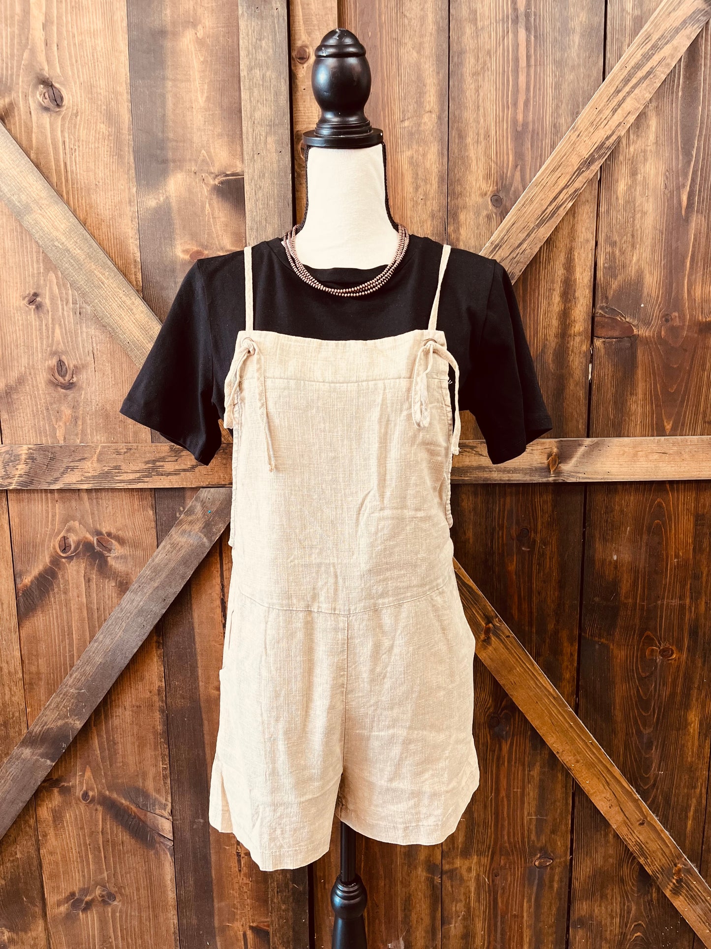 Washed Linen Knot Strap Romper