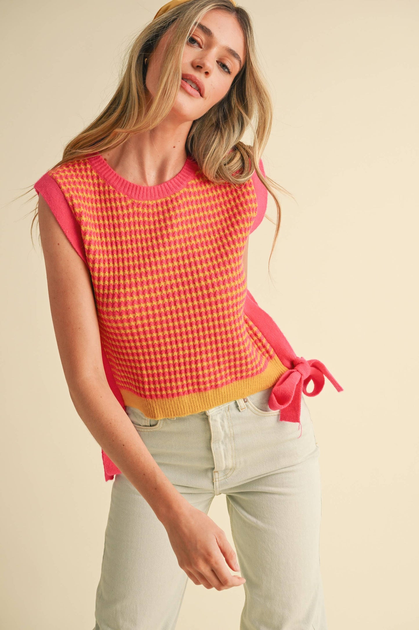 STRIPED SIDE TIE SWEATER VEST MSW10723