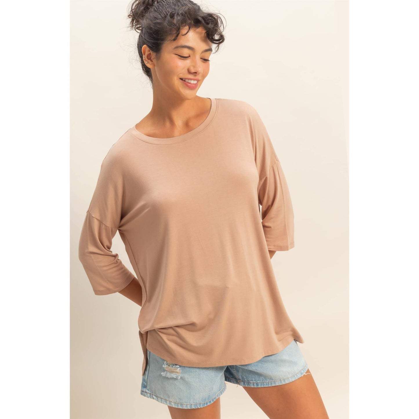 Relaxed Fit 3/4 Sleeve Top
