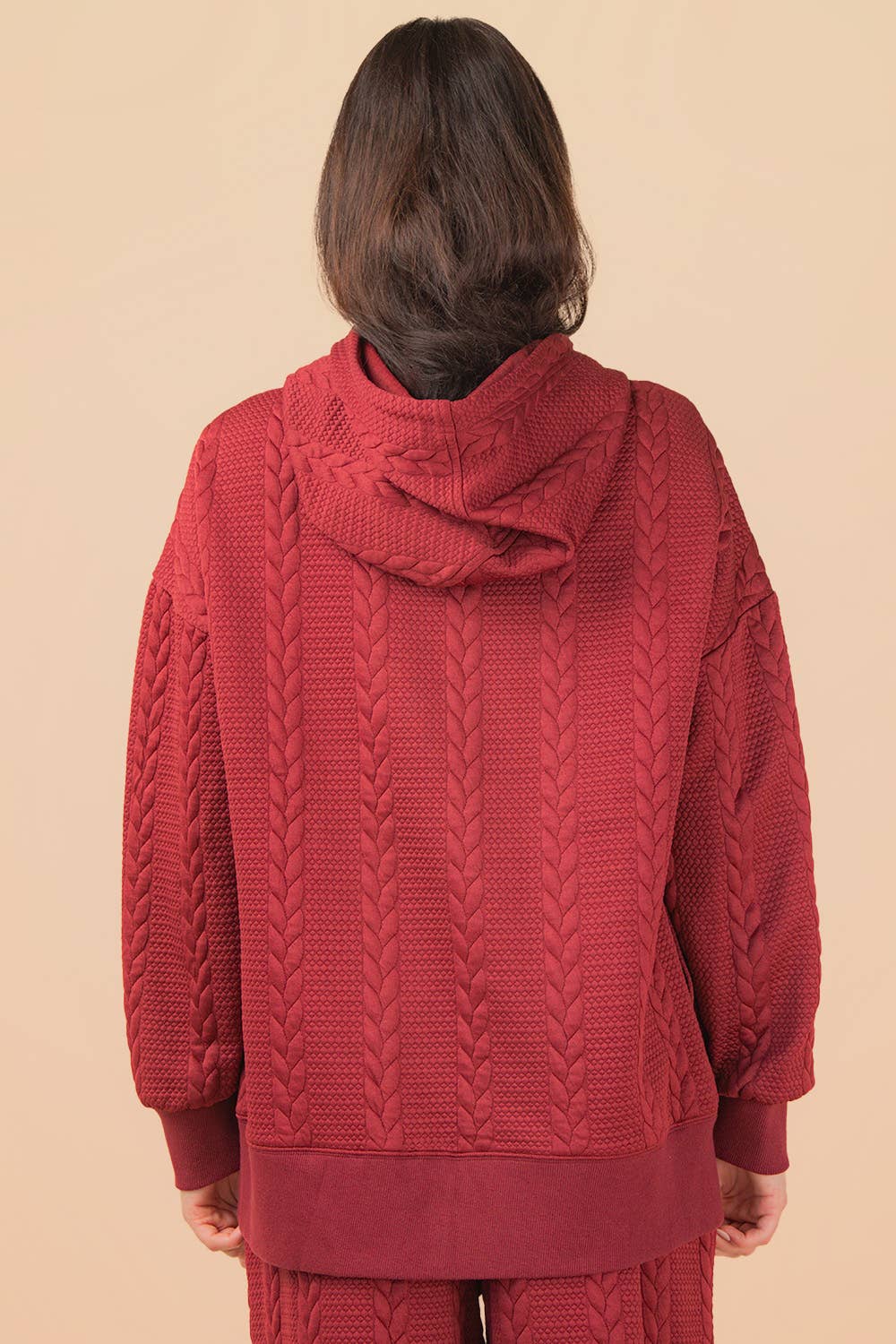 Oversized Cable Knit Textured Knit Hoodie Top