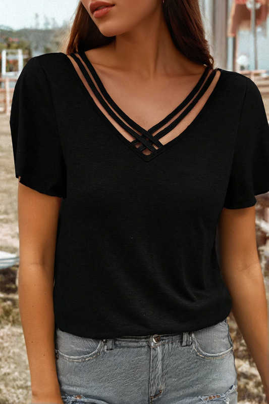 Fashion-W Crisscross Butterfly Sleeve T Shirt