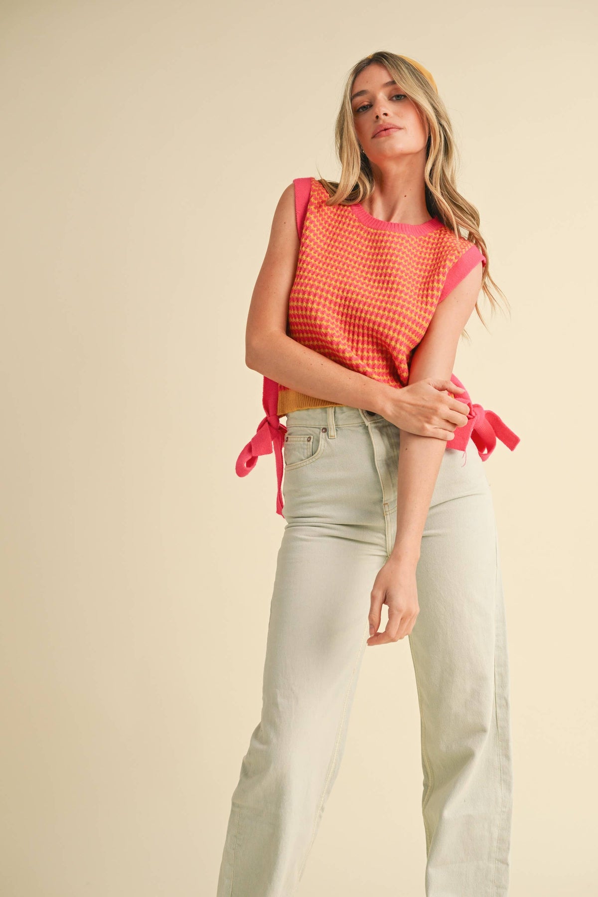 STRIPED SIDE TIE SWEATER VEST MSW10723