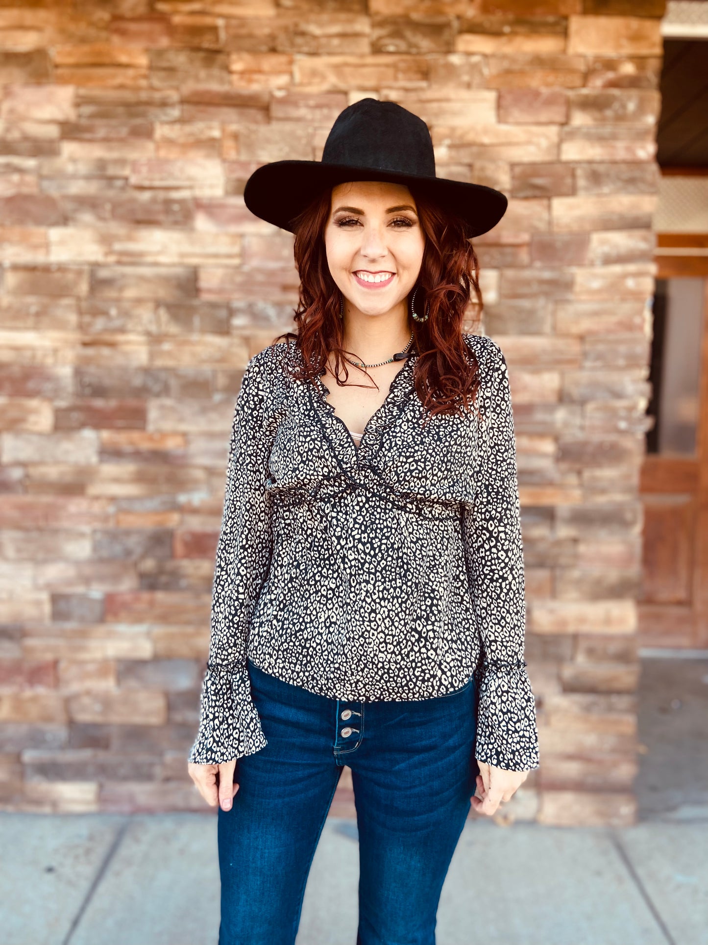 Leopard Printed Ruffled Blouse