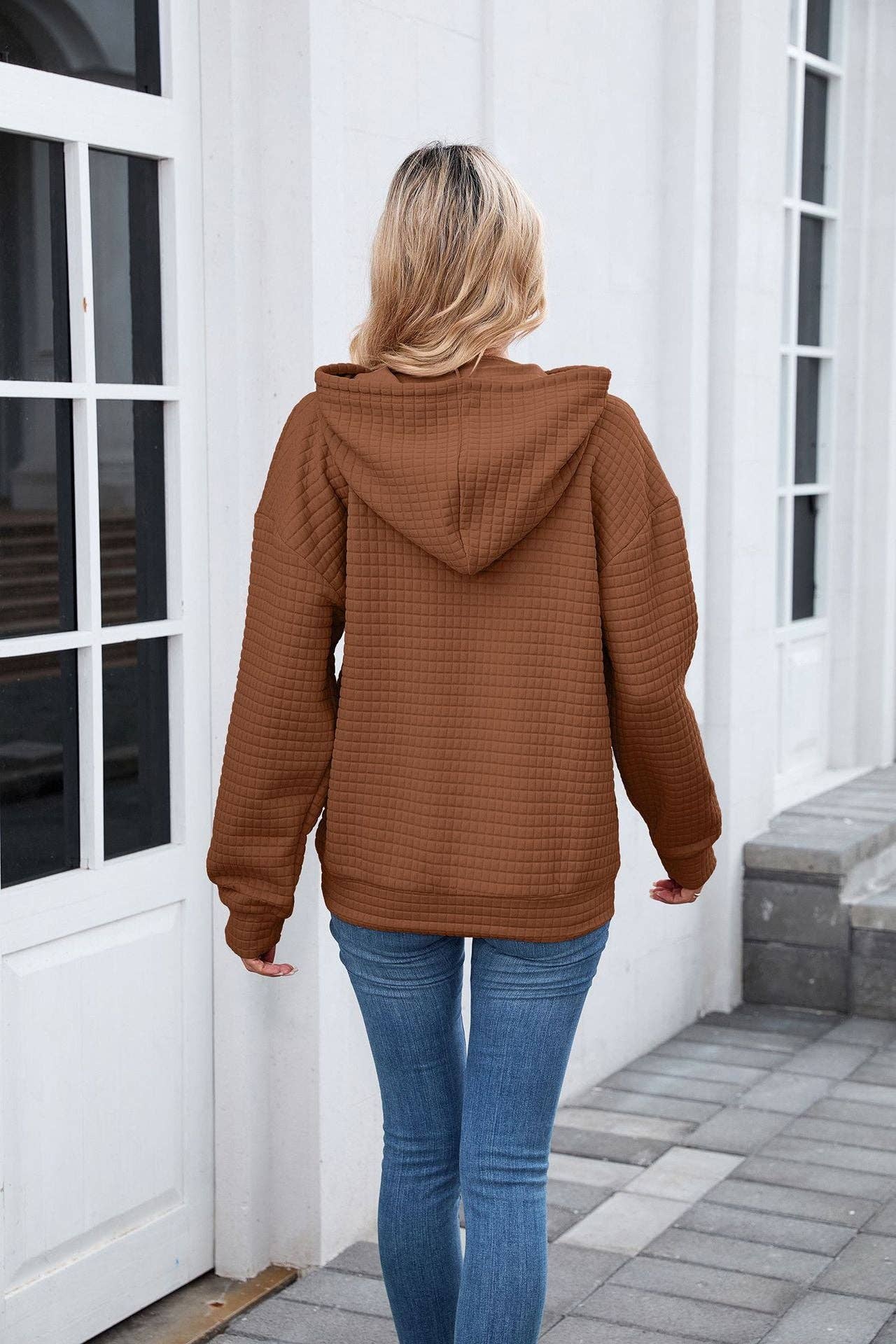 Waffle Knit Hoodie | Oversized Pullover with Kangaroo Pocket