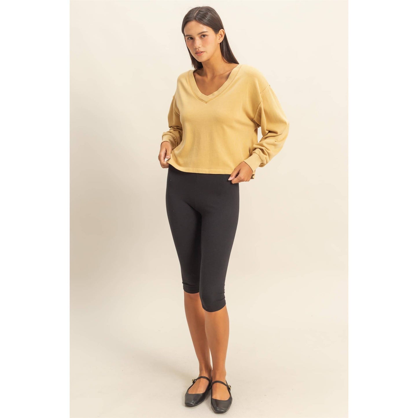 V-Neck Long Sleeve Crop Top