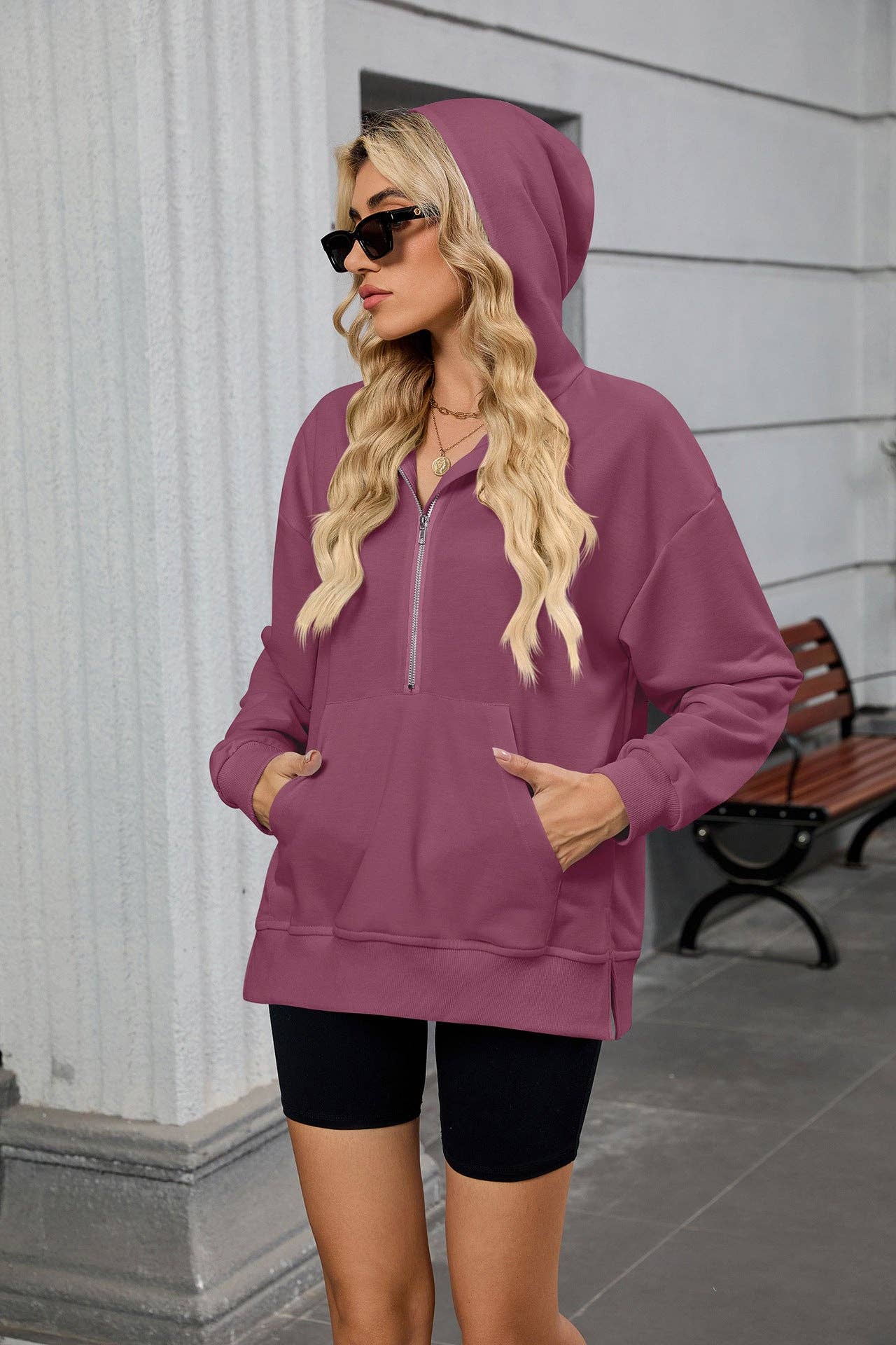 Women’s Half-Zip Hoodie with Kangaroo Pocket | Oversized Pullover
