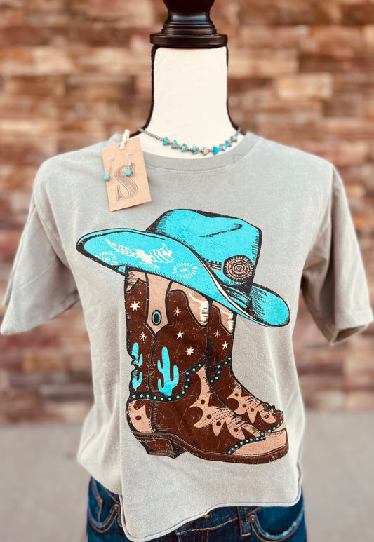 Mocha Cowboy and Boot Graphic Tee