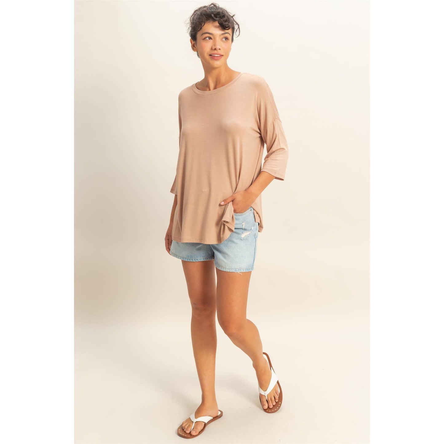 Relaxed Fit 3/4 Sleeve Top