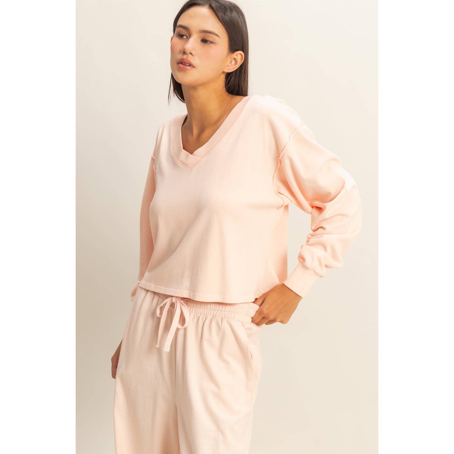 V-Neck Long Sleeve Crop Top