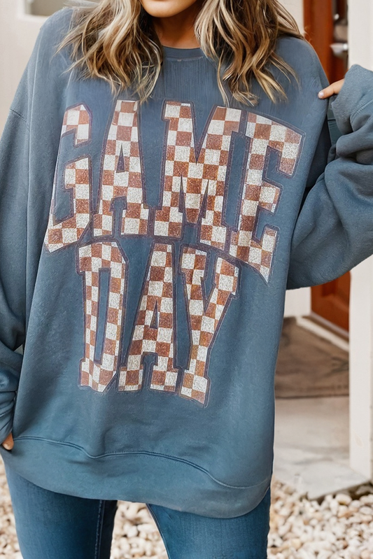 GAME DAY Checkered Letter Graphic Oversize Sweatshirt
