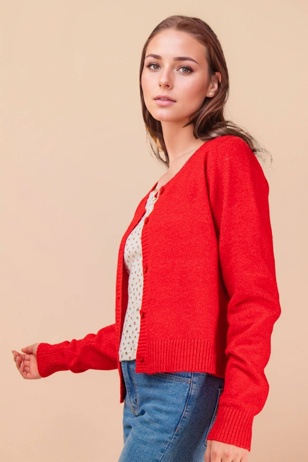 Print & Solid Soft Knit Sweater Cardigan Top