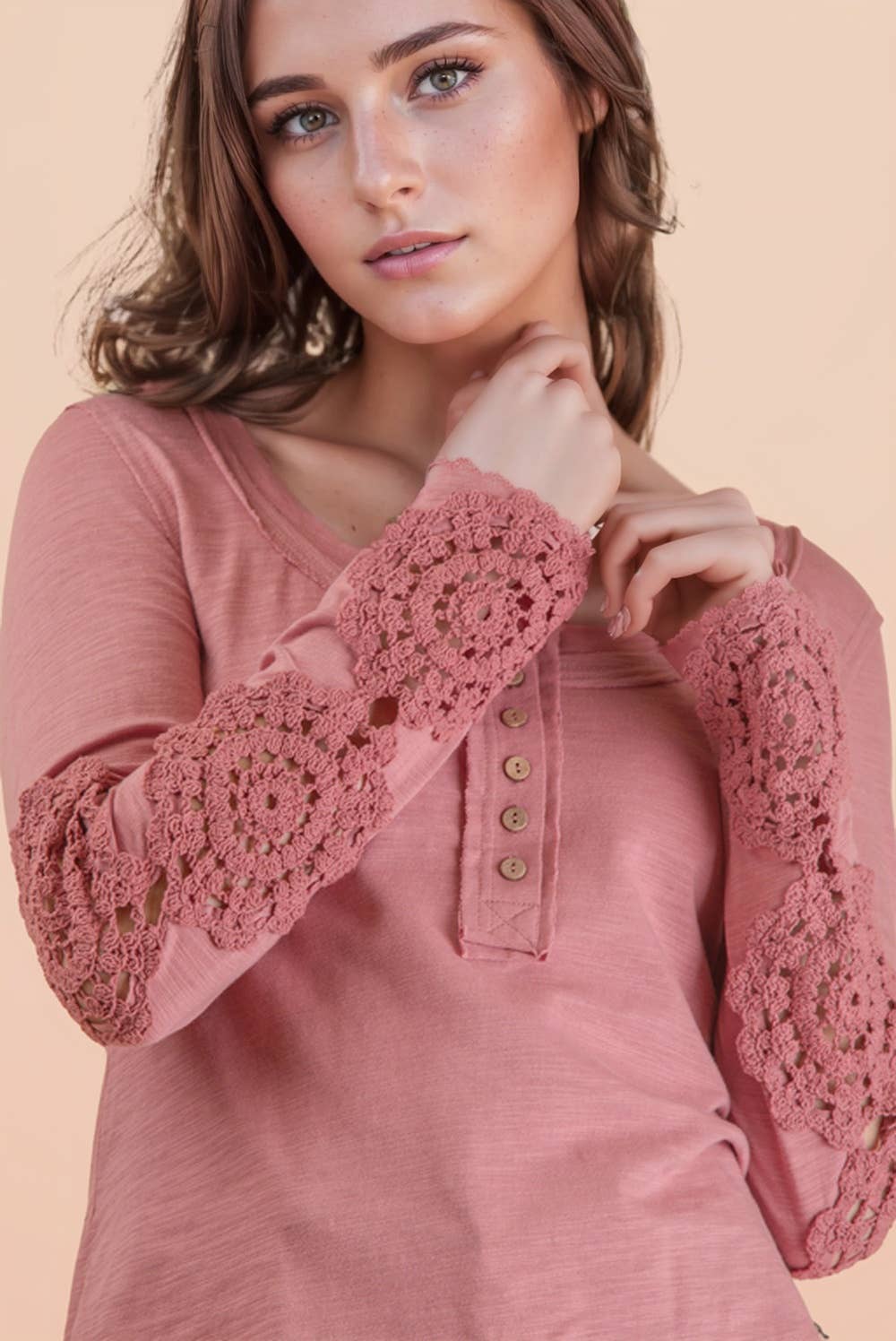 Sleeve Lace Trim Solid Knit Top