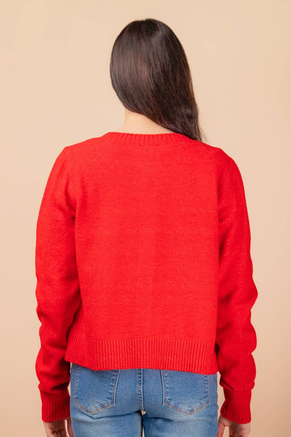 Print & Solid Soft Knit Sweater Cardigan Top