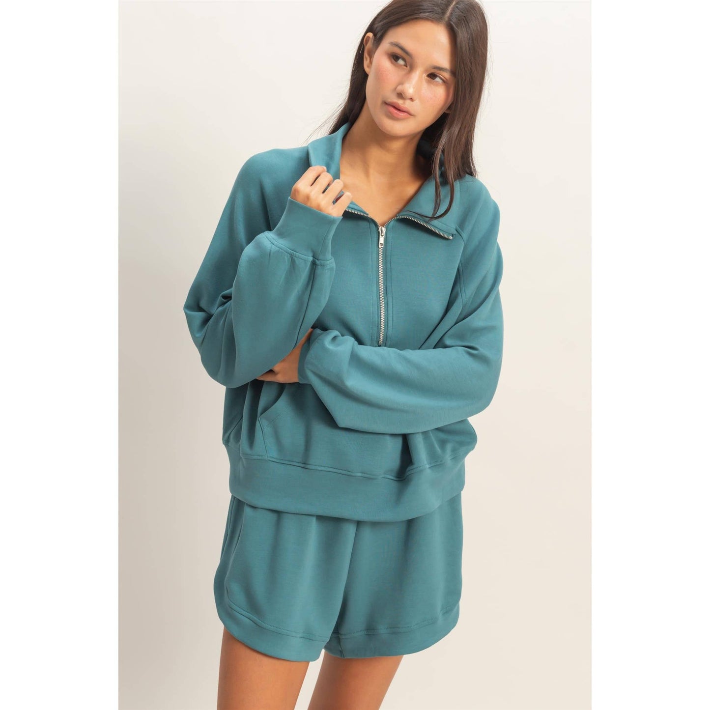 Half-Zip Collar Pullover Long Sleeve Top