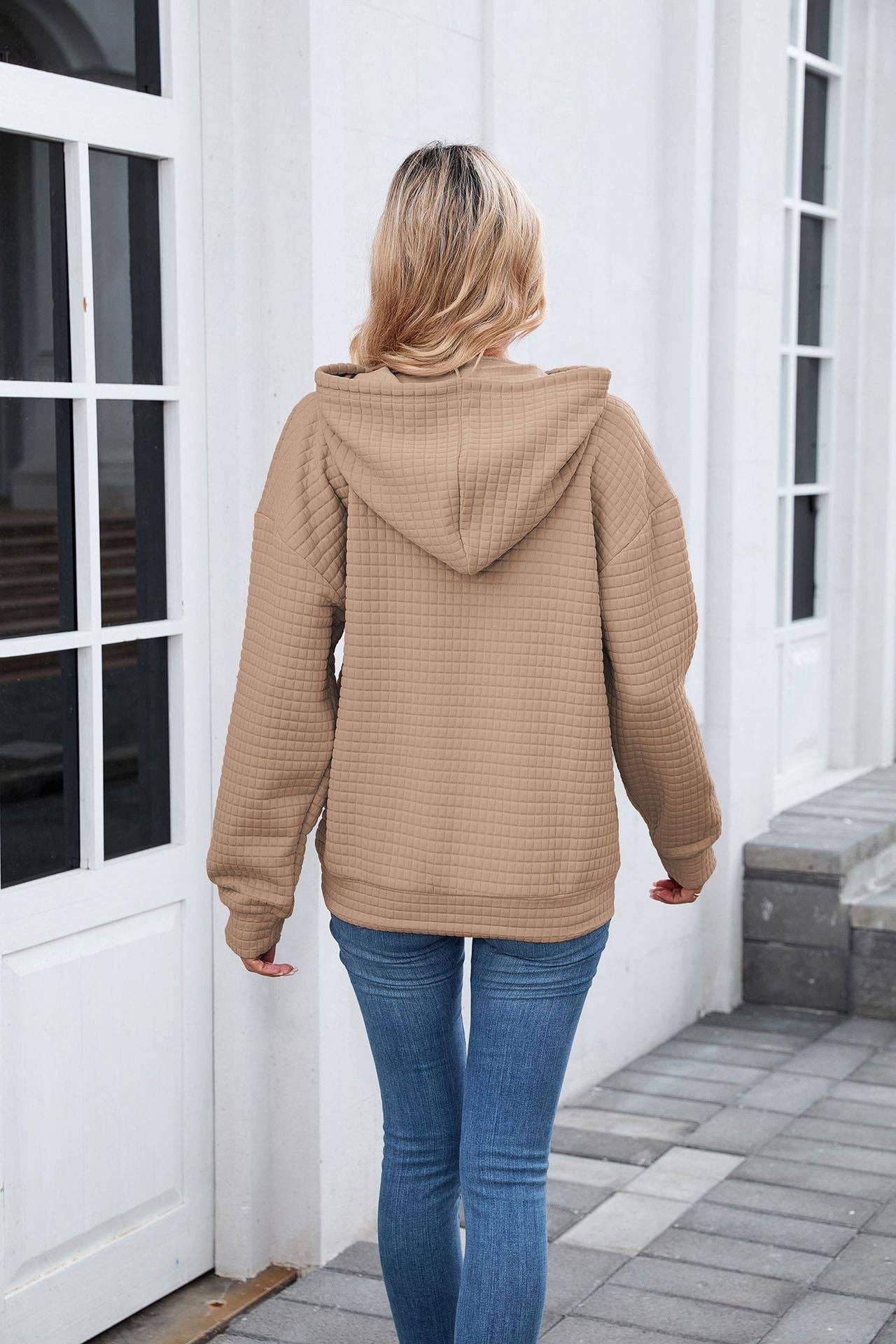 Waffle Knit Hoodie | Oversized Pullover with Kangaroo Pocket