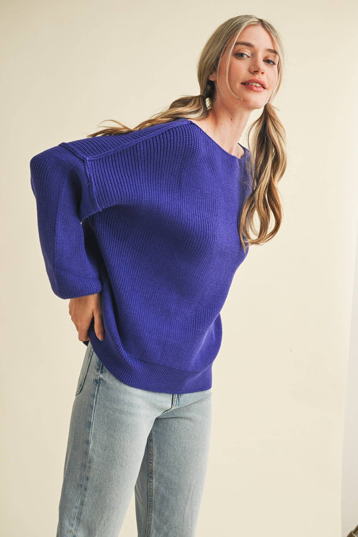 BOAT NECK BUBBLE SLEEVE SWEATER MSW8147